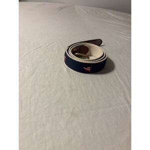 Leather Man Ltd Nautical Flag Belt Mens 40 Navy Blue Cream Leather Good Preppy